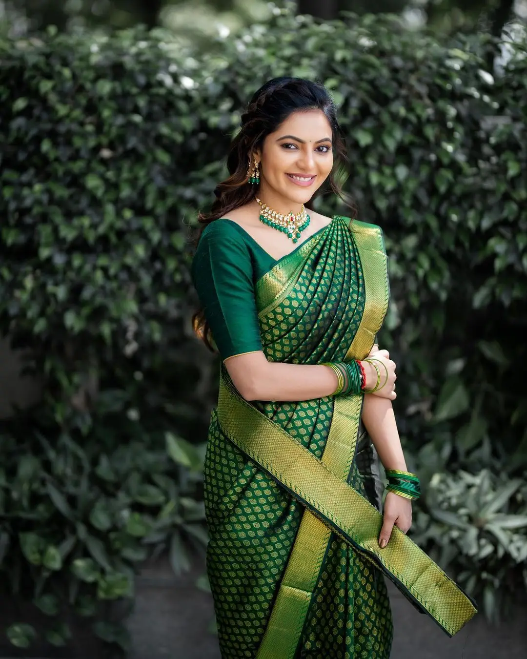 Athulya Ravi Mesmerizing Looks In Beautiful Green Pattu Saree Blouse